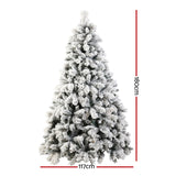 Jingle Jollys Christmas Tree 1.8M Xmas Tree with 350 LED Lights Snowy Tips - Front View