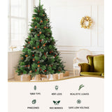 Jingle Jollys 2.1M Christmas Tree with Pine Cones Red Berries Prelit LED Warm Lights - Side View
