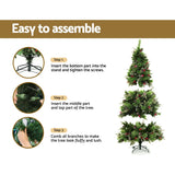 Jingle Jollys 2.1M Christmas Tree with Pine Cones Red Berries Prelit LED Warm Lights - Rear View