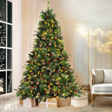 Jingle Jollys 2.1M Christmas Tree with Pine Cones Red Berries Prelit LED Warm Lights - Close-Up Angle