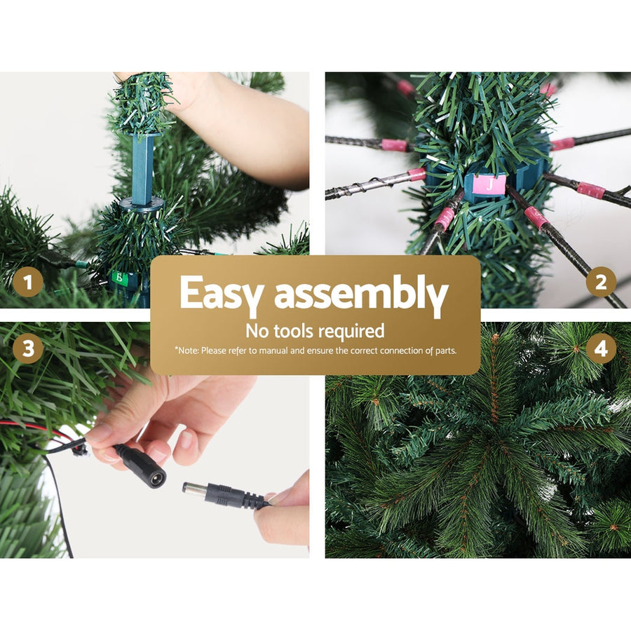 Jingle Jollys 2.1m prelit green Christmas tree with 3000 warm white LEDs, powder-coated metal stand