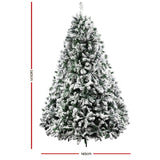 Jingle Jollys Christmas Tree 2.4M Xmas Tree Decorations Snow Flocked 1500 Tips - Front View
