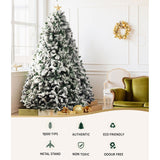 Jingle Jollys Christmas Tree 2.4M Xmas Tree Decorations Snow Flocked 1500 Tips - Top-Down View