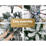 Jingle Jollys Christmas Tree 2.4M Xmas Tree Decorations Snow Flocked 1500 Tips - 45-Degree Angle