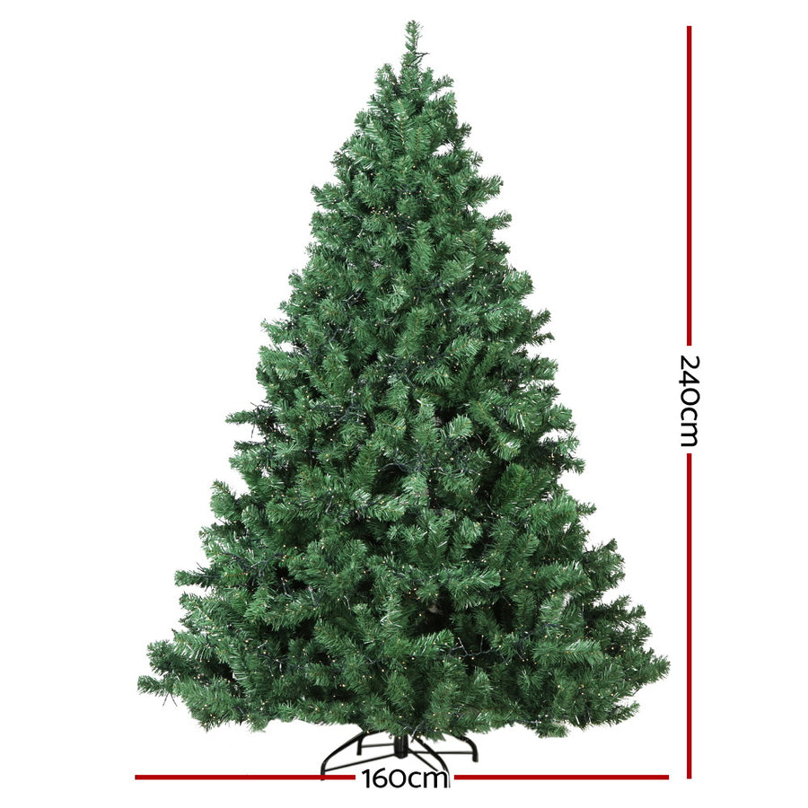 Jingle Jollys 2.4M pre-lit Christmas tree with warm white LED lights, warm white LED bulbs