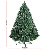 Jingle Jollys Christmas Tree 2.4M Xmas Trees Decorations Snowy 1500 Tips - Front View