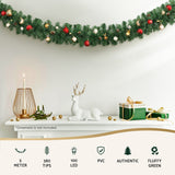 5M Prelit LED Christmas Garland with 380 Tips - Jingle Jollys Festive Decoration - Top-Down View