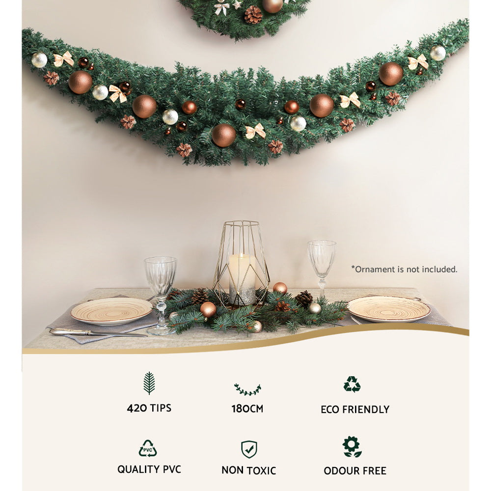 Luminous Evergreen 1.8m Christmas Garland - Festive Holiday Decor for Weddings and Parties