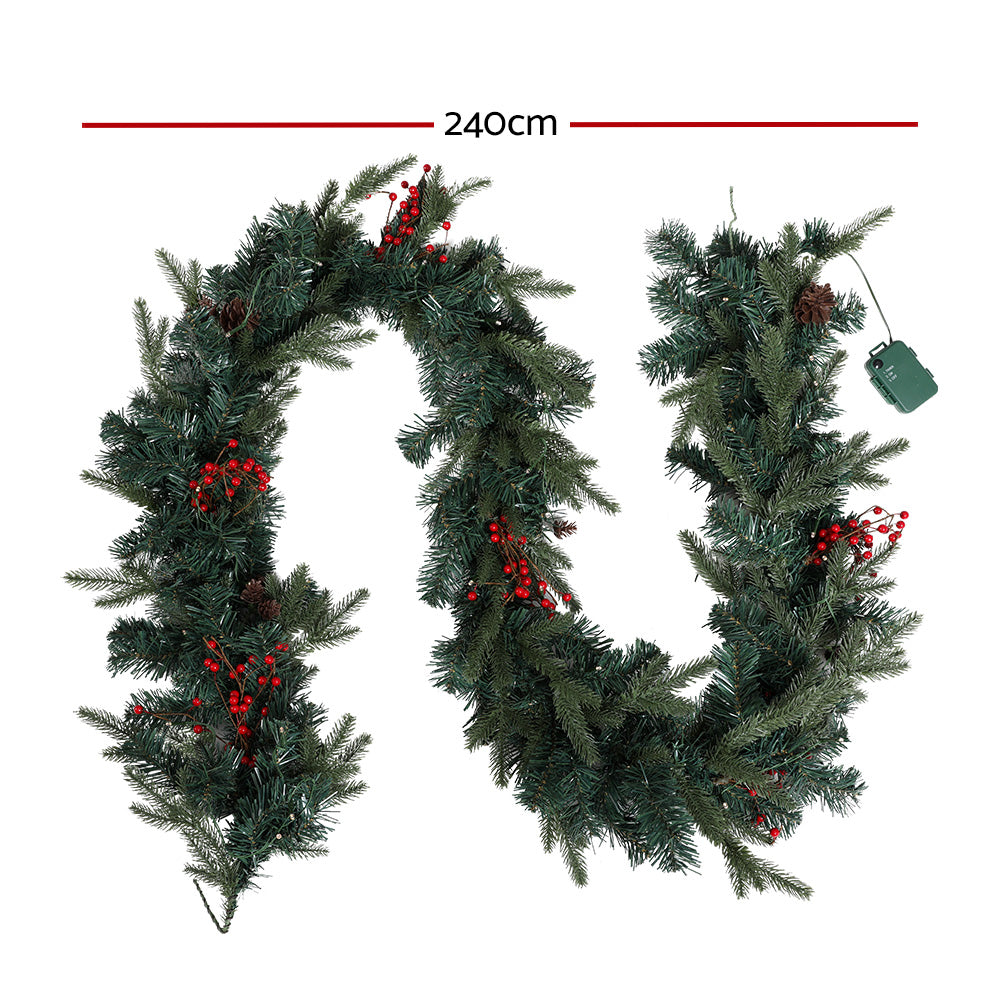 Festive Glow 2.4m LED Christmas Garland with Ornaments for Holiday Decor