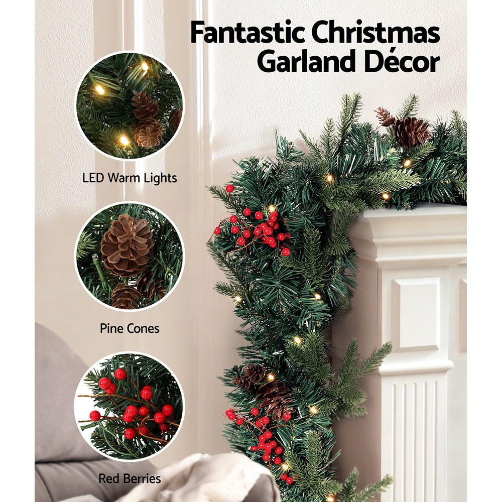 Festive Glow 2.4m LED Christmas Garland with Ornaments for Holiday Decor