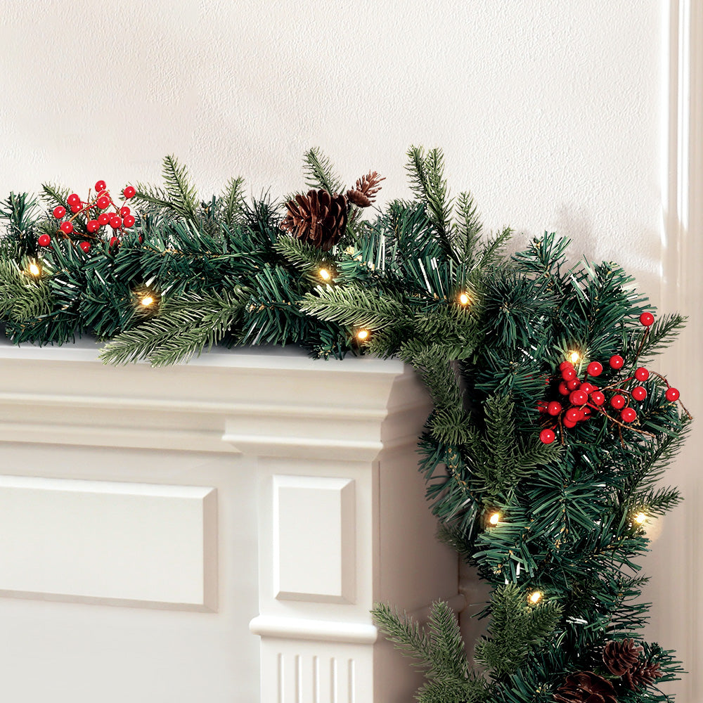 Festive Glow 2.4m LED Christmas Garland with Ornaments for Holiday Decor