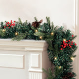 Festive Glow 2.4m LED Christmas Garland with Ornaments for Holiday Decor - Low Angle