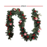 Jingle Jollys 2.7m Festive Christmas Garland with Ornaments for Weddings and Parties - Front View