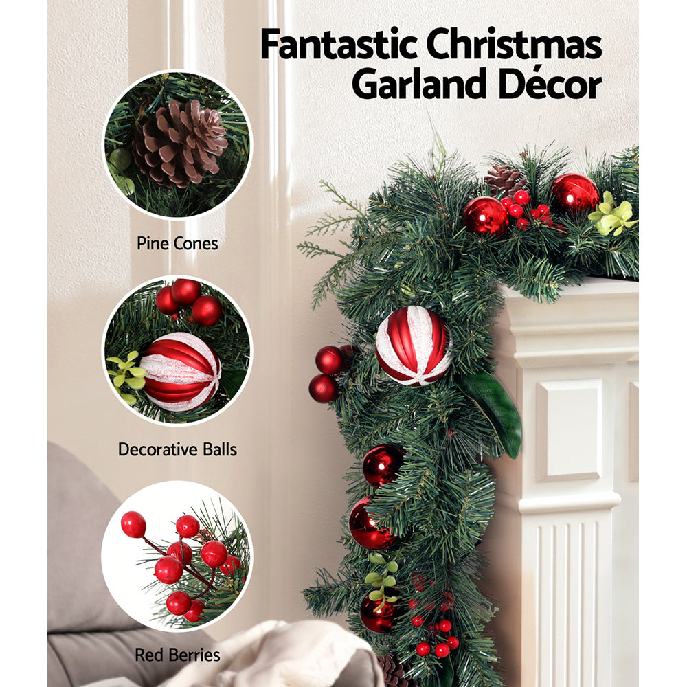 Jingle Jollys 2.7m Festive Christmas Garland with Ornaments for Weddings and Parties
