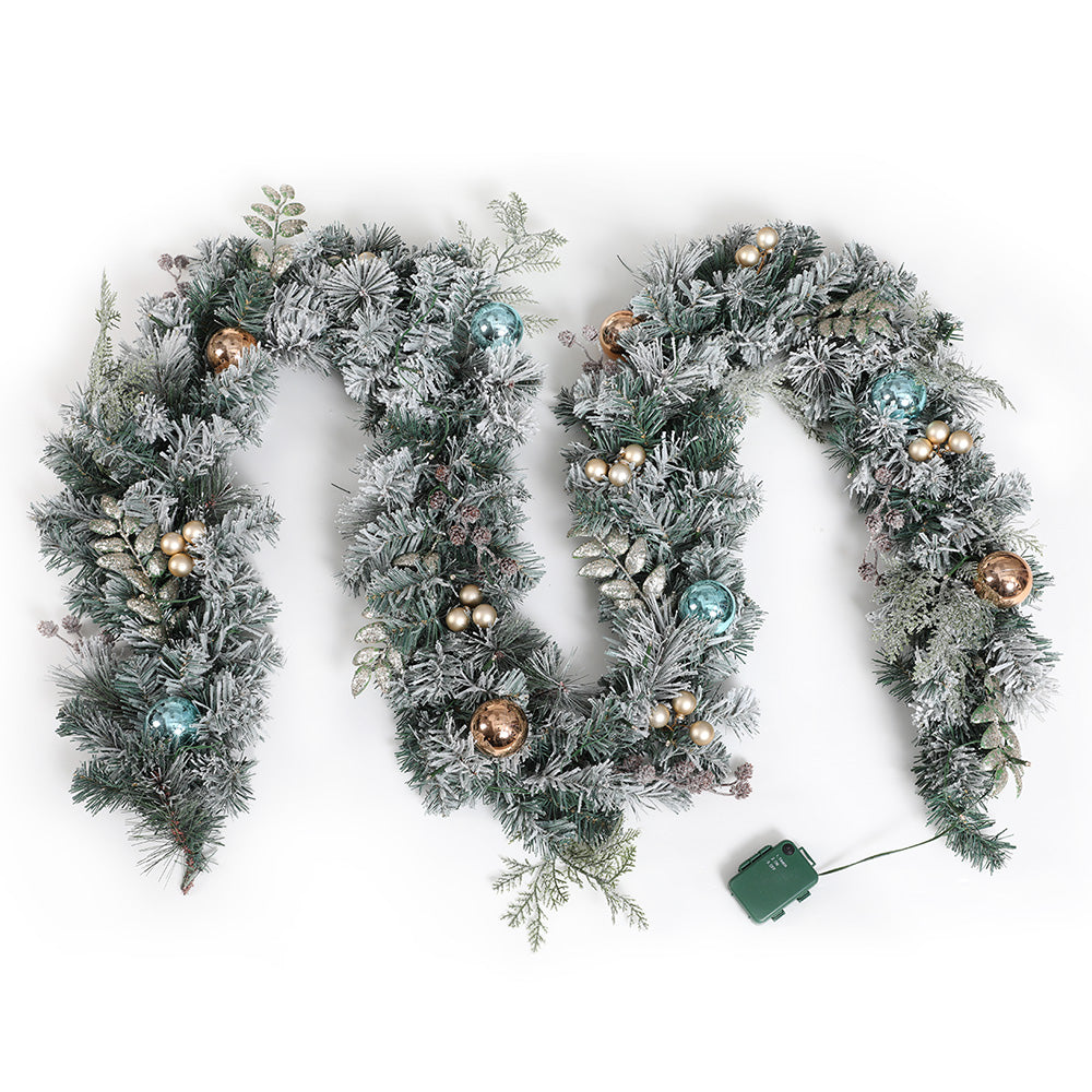 Snowy LED Christmas Garland - 2.7m Festive Ornamented Holiday Decor