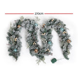 Snowy LED Christmas Garland - 2.7m Festive Ornamented Holiday Decor - Front View