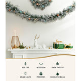 Snowy LED Christmas Garland - 2.7m Festive Ornamented Holiday Decor - Side View