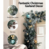 Snowy LED Christmas Garland - 2.7m Festive Ornamented Holiday Decor - Top-Down View