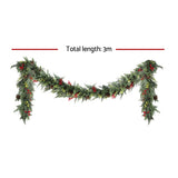 Jingle Jollys 3M Christmas Garland Pre-lit LED with Pine Cones Xmas Decor Green - Front View