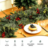 Jingle Jollys 3M Christmas Garland Pre-lit LED with Pine Cones Xmas Decor Green - Top-Down View