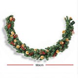 Jingle Jollys 1.8M Christmas Garland Pre-lit LED Pine Cones Berries Xmas Decor - Front View