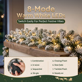 Jingle Jollys 1.8M Christmas Garland 8 Mode LED Snow Frosted Tips Auto Timing - Top-Down View