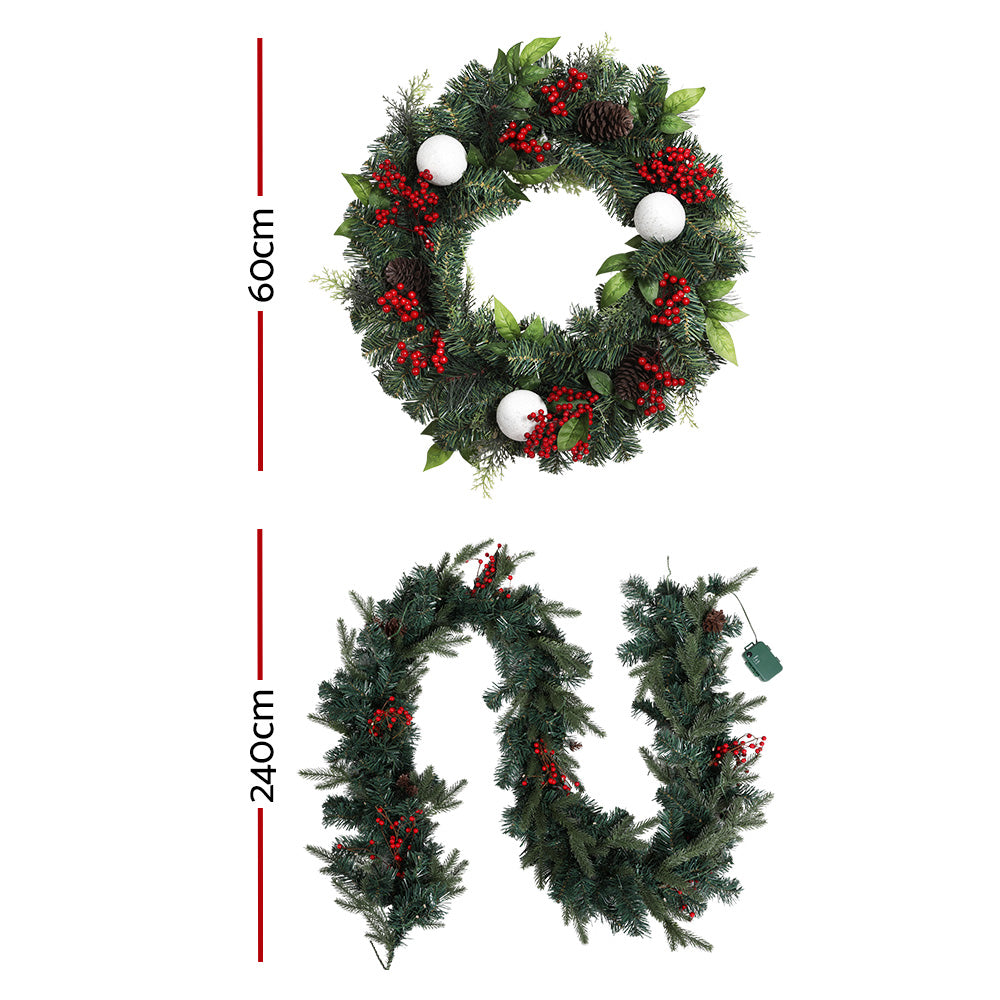 Festive Glow Christmas Garland and Wreath Set with LED Lights for Holiday Decor
