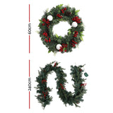 Festive Glow Christmas Garland and Wreath Set with LED Lights for Holiday Decor - Front View