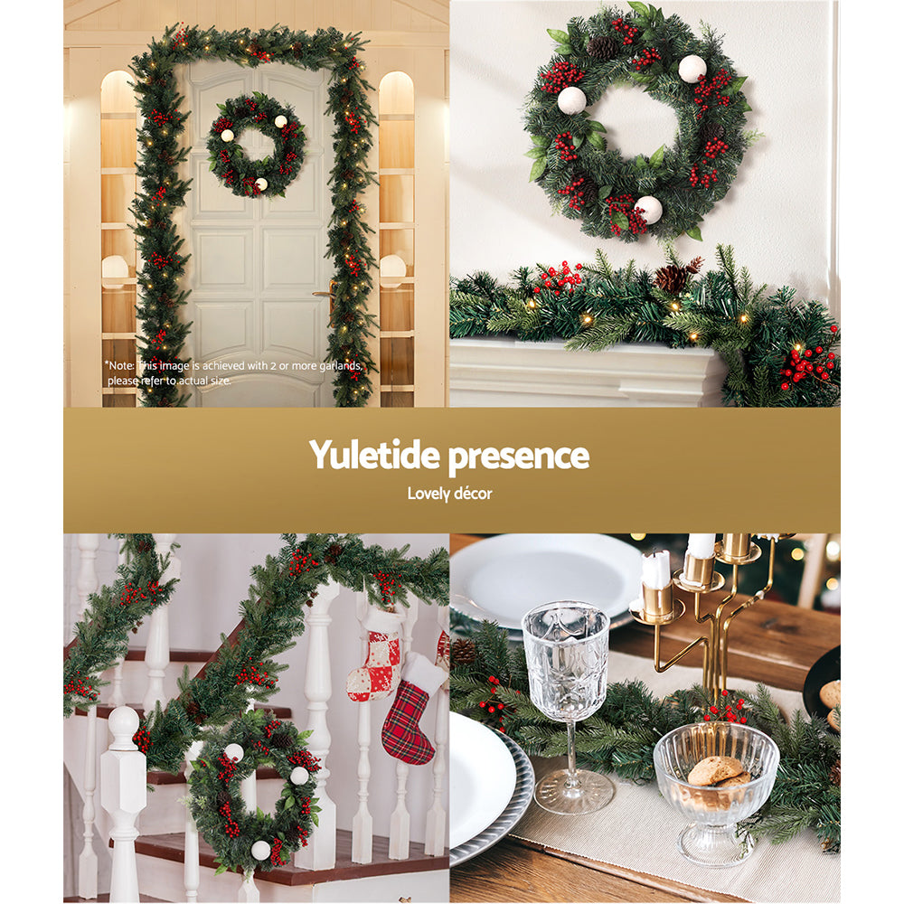 Festive Glow Christmas Garland and Wreath Set with LED Lights for Holiday Decor