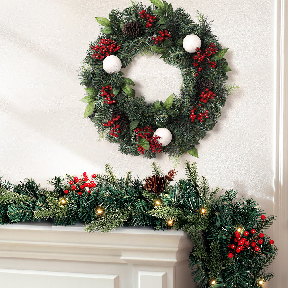 Festive Glow Christmas Garland and Wreath Set with LED Lights for Holiday Decor