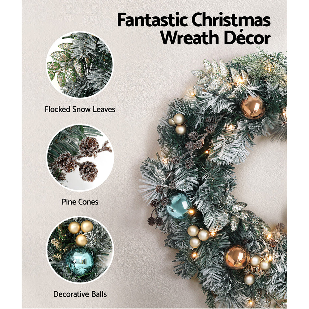 Enchanted 2.7m LED-Frosted Christmas Garland and Wreath Duo for a Magical Holiday Decor