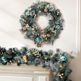 Enchanted 2.7m LED-Frosted Christmas Garland and Wreath Duo for a Magical Holiday Decor - Close-Up Angle
