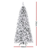 Jingle Jollys Christmas Tree 2.1m Flocking Pencil Tree LED Xmas 860 Tips White - Front View