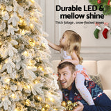 Jingle Jollys Christmas Tree 2.1m Flocking Pencil Tree LED Xmas 860 Tips White - 45-Degree Angle