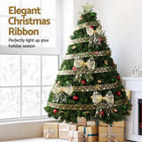 Jingle Jollys 20M Christmas Ribbon Roll Bow Printed Xmas Tree Decor Gift Gold - 45-Degree Angle