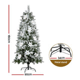 Jingle Jollys Christmas Tree 1.8m Xmas Tree Snow Flocked Flowers Decor 564 Tips - Front View