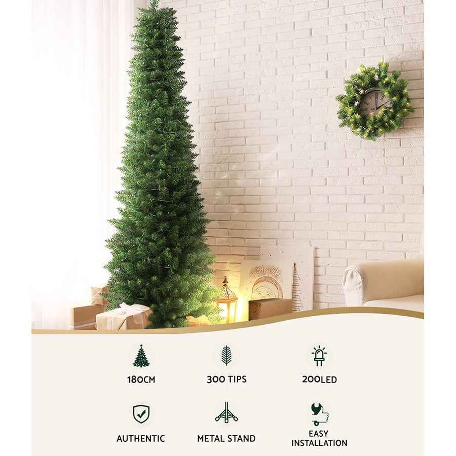 Jingle Jollys 1.8m green pre-lit Christmas tree with warm LED lights, bushy PVC tips