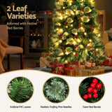 Jingle Jollys Christmas Tree 1.8M LED Xmas Tree Party Decorations Red Barries - 45-Degree Angle