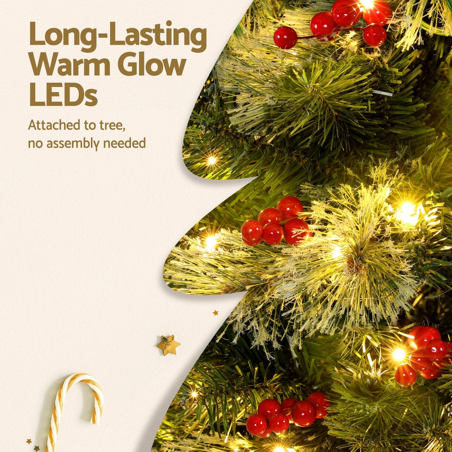 Jingle Jollys Christmas Tree 1.8M LED Xmas Tree Party Decorations Red Barries