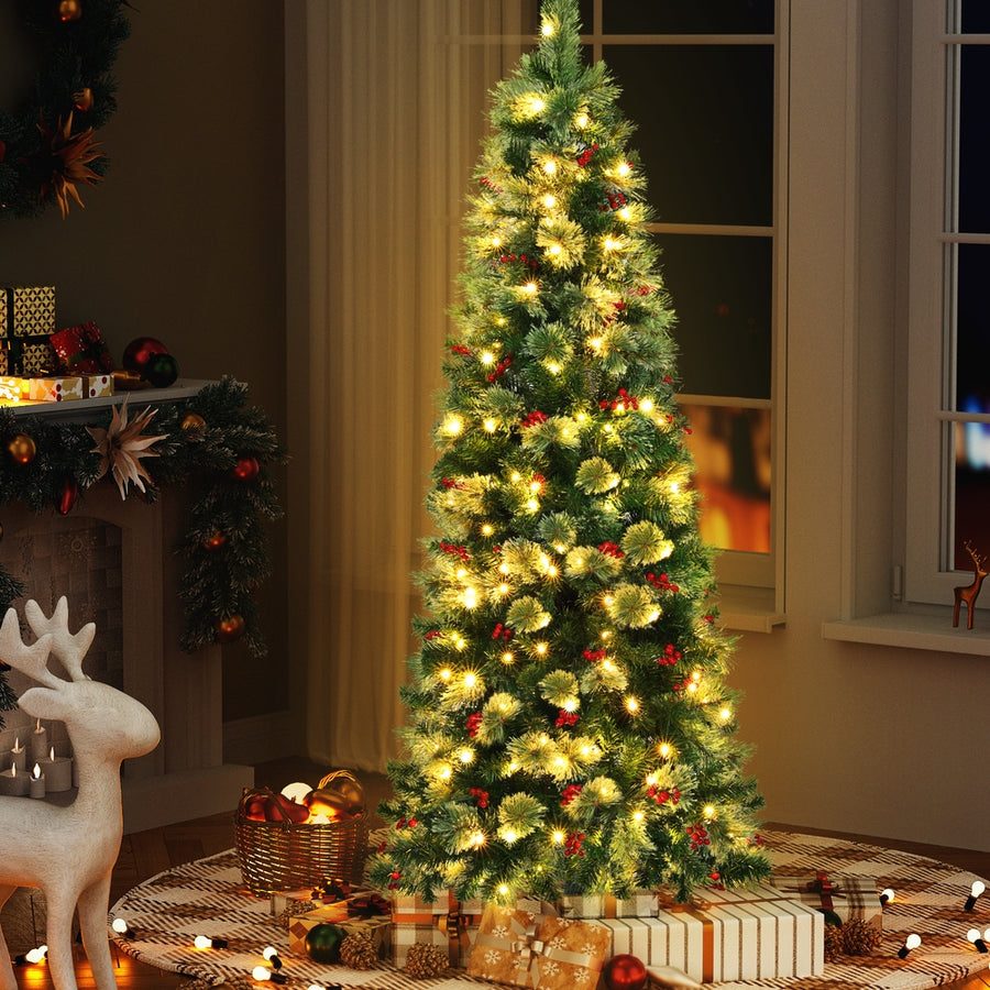 Jingle Jollys Christmas Tree 1.8M LED Xmas Tree Party Decorations Red Barries