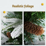 Jingle Jollys Christmas Tree 190cm Pine Cones LED Flocking Xmas Tree 680 Tips - 45-Degree Angle