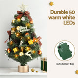 60CM Jingle Jollys LED Mini Christmas Tree with Ornaments and Tree Topper - 45-Degree Angle