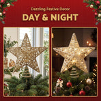 Jingle Jollys 3D Christmas Tree Topper Star 20 Warm LED Lights Gold Glitter