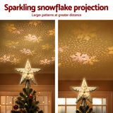 Jingle Jollys Christmas Tree Topper Star Snowflake Projector Party Glitter Gold - Top-Down View