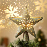 Jingle Jollys Christmas Tree Topper Star Snowflake Projector Party Glitter Gold - Close-Up Angle