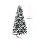 Jingle Jollys Christmas Tree 1.8m Snow Flocked LED Xmas Decoration 8 Light Modes - Front View