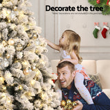 Jingle Jollys Christmas Tree 1.8m Snow Flocked LED Xmas Decoration 8 Light Modes - Top-Down View