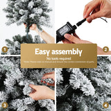 Jingle Jollys Christmas Tree 1.8m Snow Flocked LED Xmas Decoration 8 Light Modes - Rear View