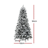 Jingle Jollys Christmas Tree 1.8m Snow Flocked LED Xmas Decoration 8 Light Modes - Front View