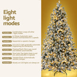 Jingle Jollys Christmas Tree 1.8m Snow Flocked LED Xmas Decoration 8 Light Modes - 45-Degree Angle